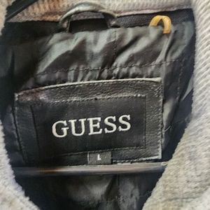 Guess, leather thick jacket with grey hood liner